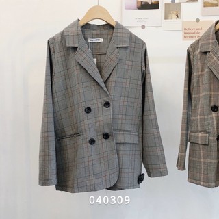 Blazer ghi kẻ đỏ 1