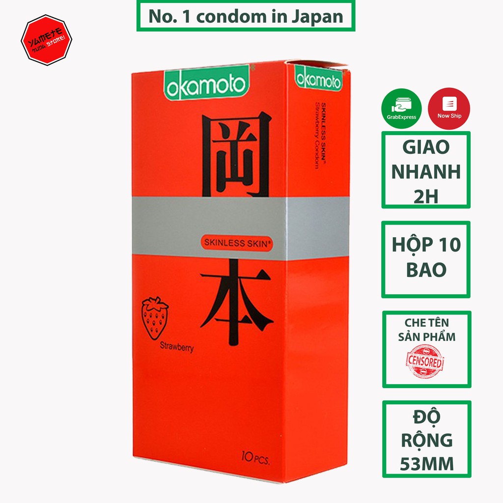 🔥CHÍNH HÃNG 100%🔥 Bao Cao Su Okamoto Skinless Skin Strawberry Hương Dâu Hộp 10 Cái