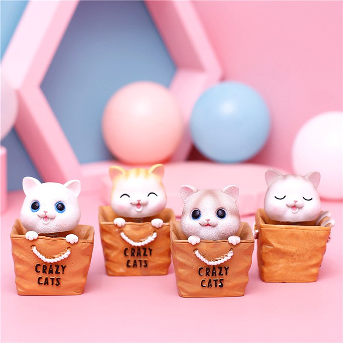 Tượng mèo con lắc lư Crazy Cat, mô hình Mèo trang trí để bàn, để ô tô