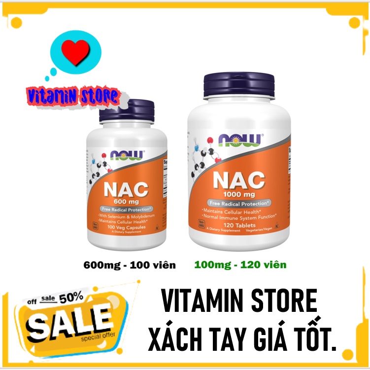 (VITAMIN STORE) - Thực Phẩm Giải Độc Gan NOW NAC 600mg 100 Viên CHÍNH HÃNG