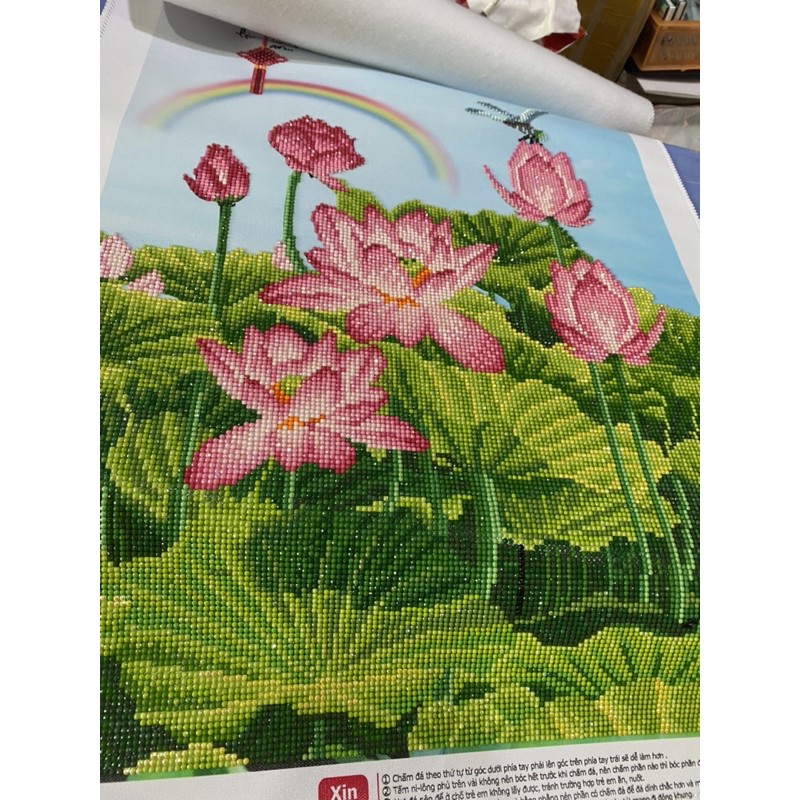 TRANH ĐÍNH ĐÁ Tài Lộc hoa sen 3D Ailuo AL77766 |50x70 cm| Chưa đính