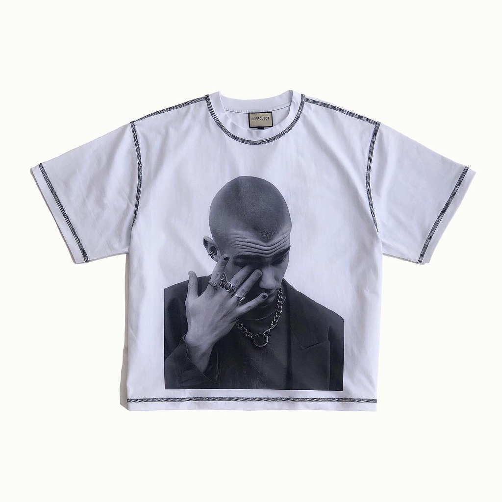 Áo thun trắng in hình form boxy 99PROJECT