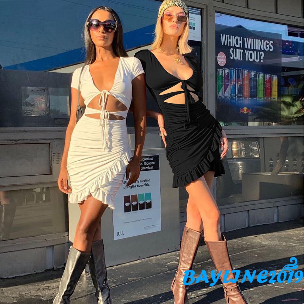 Đầm Ôm Hai Dây Cổ Sâu Hở Eo Phong Cách Quyến Rũ Dành Cho Nữ