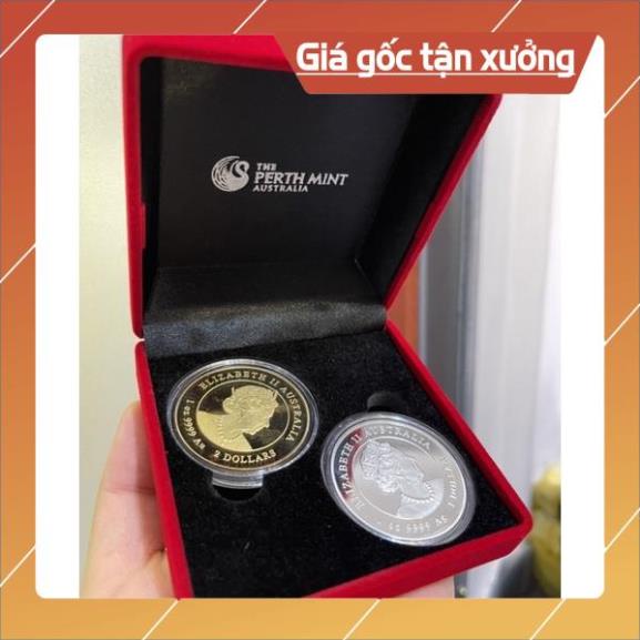 Cặp Đồng xu hình con hổ cọp may mắn tặng Tết The Perth Mint Australia, hộp nền đen chuẩn Úc