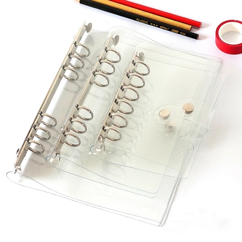 Bìa Kẹp Hồ Sơ/Sổ Tay Bằng PVC Trong Suốt Cỡ A7/A6/A5 Có 6 Vòng Đóng/Mở Tiện Dụng