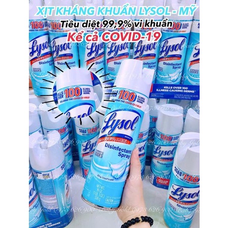 XỊT DIỆT KHUẨN LYSOL - TIÊU DIỆT 99.9% VI KHUẨN BÁM TRÊN ĐỒ DÙNG - ĐẶC BIỆT LYSOL Tiêu Diệt TỚI 99.9%