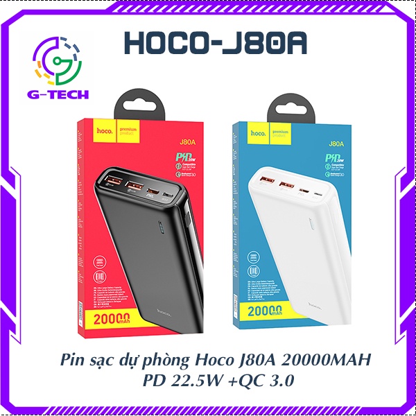 Pin Sạc dự phòng Hoco J80A 20000mah sạc nhanh 22,5W công nghệ QC3.0 PD VOOC hàng chính hãng bảo hành 12 tháng