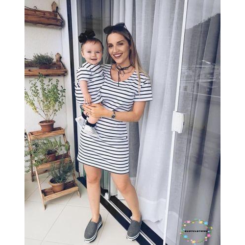 ღWSVღFamily Matching Outfits Mother&amp;Daughter Clothes Dress Baby Girl Striped Skirt