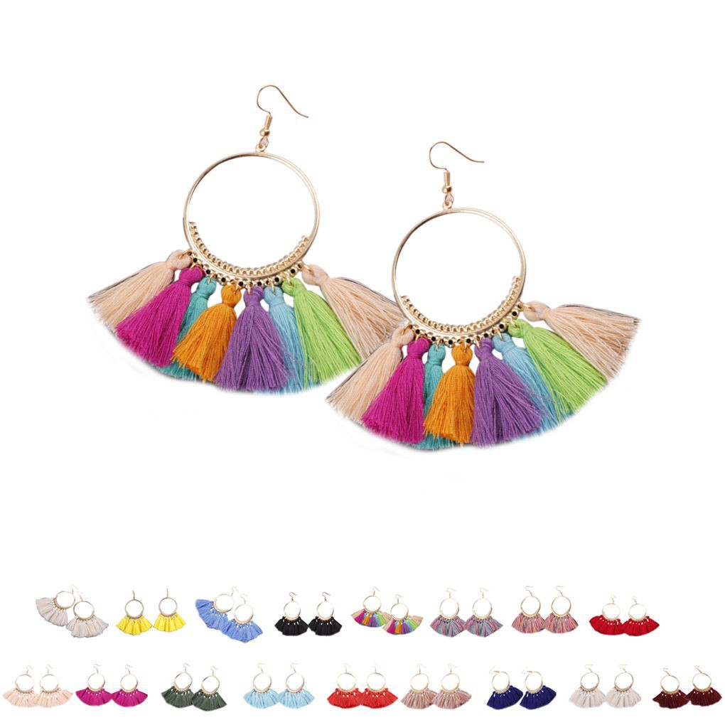 Đôi bông tai dài tua rua phong cách Bohemia cho nữ