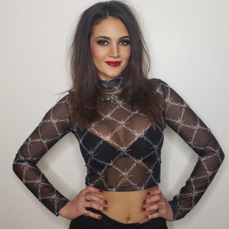 Áo Lưới Croptop Tay Dài In Họa Tiết Dây Xích Cổ Điển Đường Phố Gợi Cảm Hàng Mới Dành Cho Bạn Nữ