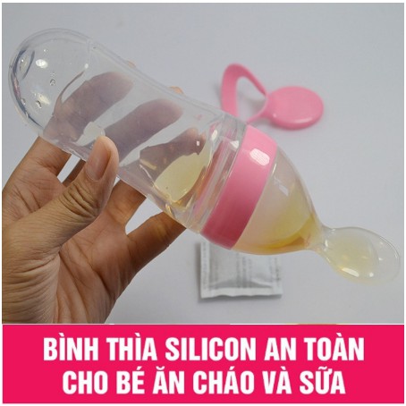 Bình thìa ăn dặm silicon cho bé ăn cháo, ăn bột