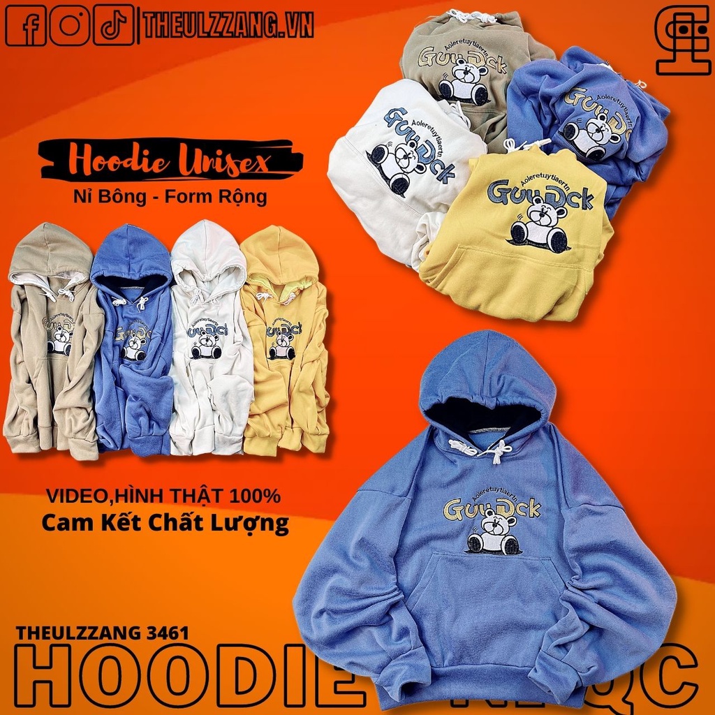 Áo hoodie nam nữ nỉ bông qc dày form rộng tay phồng cánh dơi thêu GUUDCK - THEULZZANG 3461
