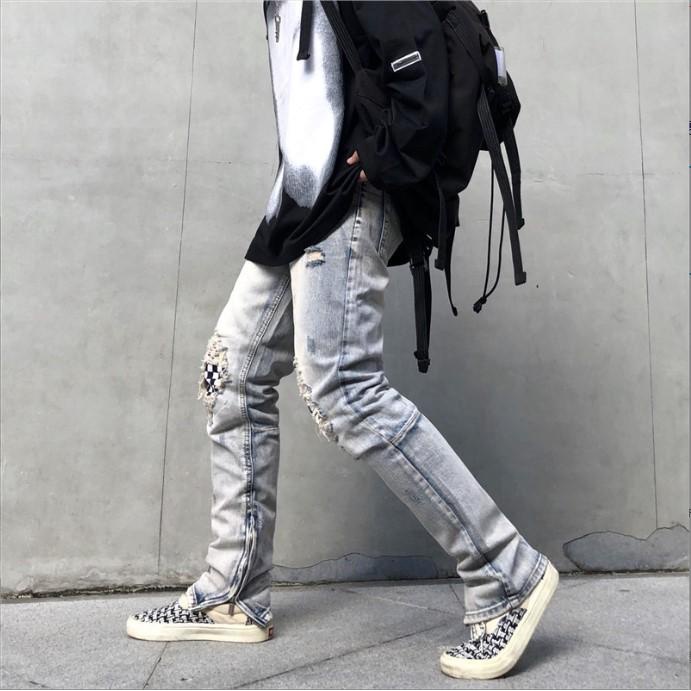 [sale xả kho] Quần jean ống suông nam khóa zip ống rách gối màu xanh bạc nhạt đẹp mới hà nội hcm 8041 Pon.mens