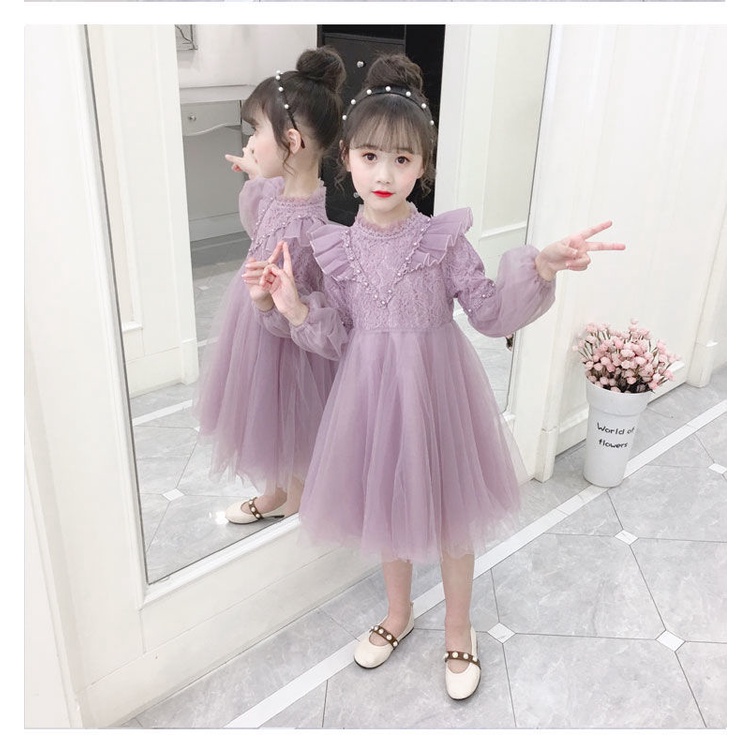 Đầm Công Chúa Phối Lưới Thời Trang Mùa Thu Mới Cho Bé Gái 3-14 Tuổi 2021