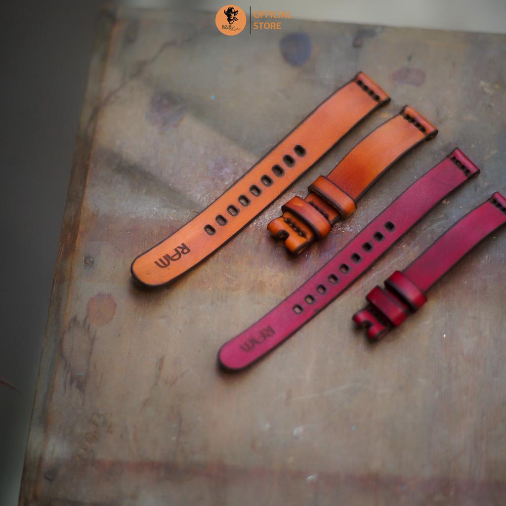 Dây đồng hồ da bò vegtan nhuộm thủ công màu đỏ đô - RAM Leather Simple