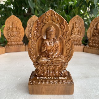 Tượng phật bản mệnh tuổi Hợi, tuổi Tuất (Phật a di đà) gỗ bách xanh cao 14 ngang 8 sâu 4 cm
