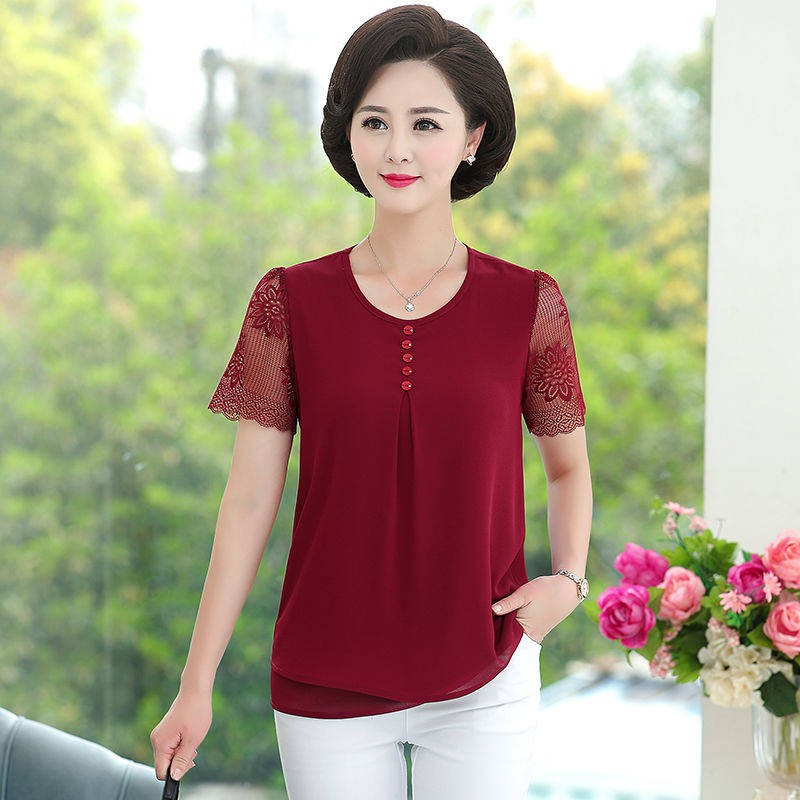 Áo Sơ Mi Chiffon Tay Ngắn Thời Trang Mùa Hè Cho Phụ Nữ Trung Niên 40-50 Tuổi