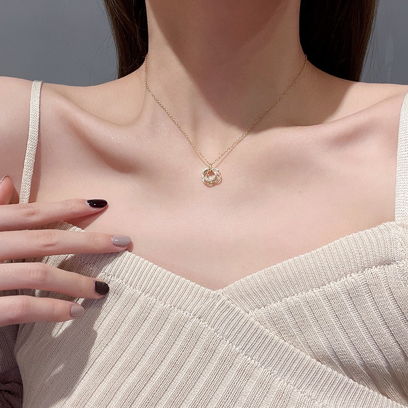 Dây chuyền YeYi thép titan mặt nhẫn đính đá zircon sang trọng thời trang cho nữ