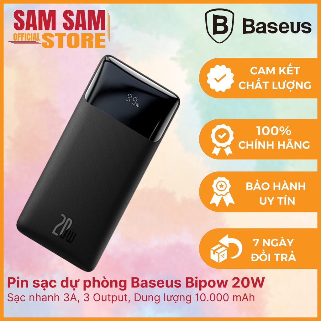 Sạc Dự Phòng Baseus Bipow Digital Display 10000mah/20000mah/30000mah Sạc Nhanh 3a/pd15w/20w, Chính Hãng, Bảo Hành 1 Năm