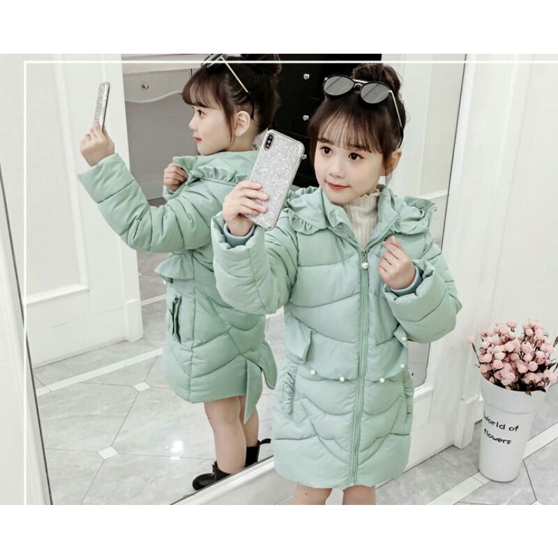 Áo phao dáng dài phong cách xứ Hàn bé gái