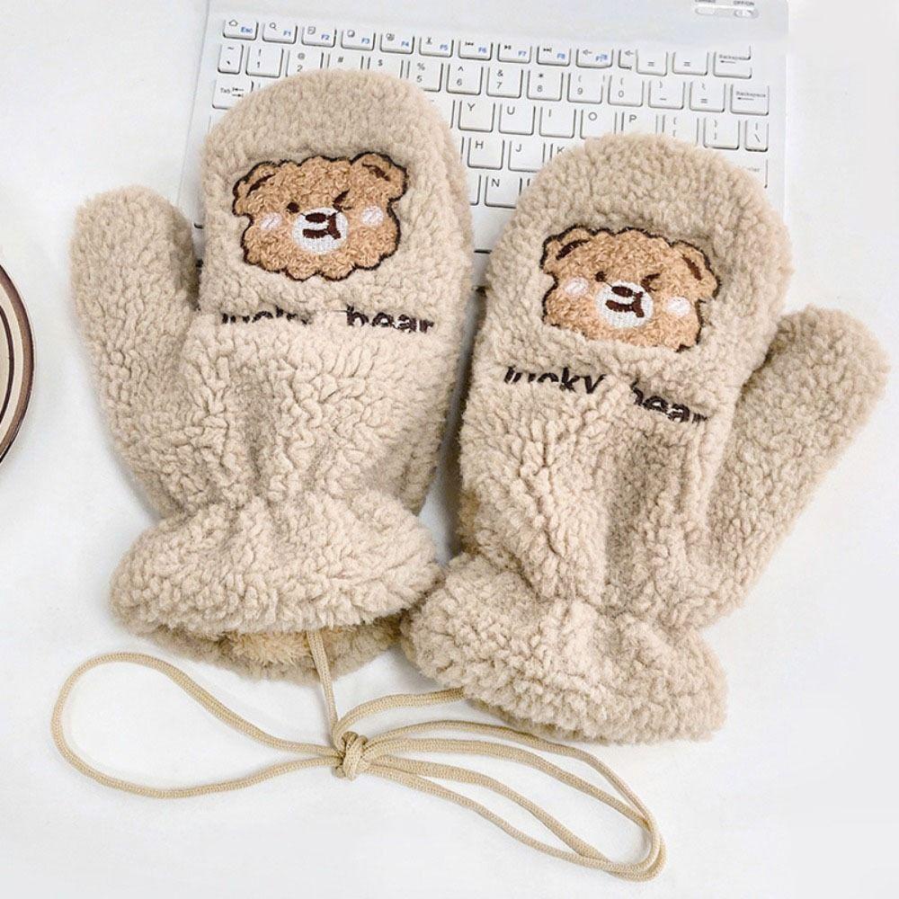 MIHAN1 Găng Tay Lông Xù Dày Dặn Ấm Áp Hình Gấu Dễ Thương Chống Lạnh Dùng Khi Lái Xe Ngoà