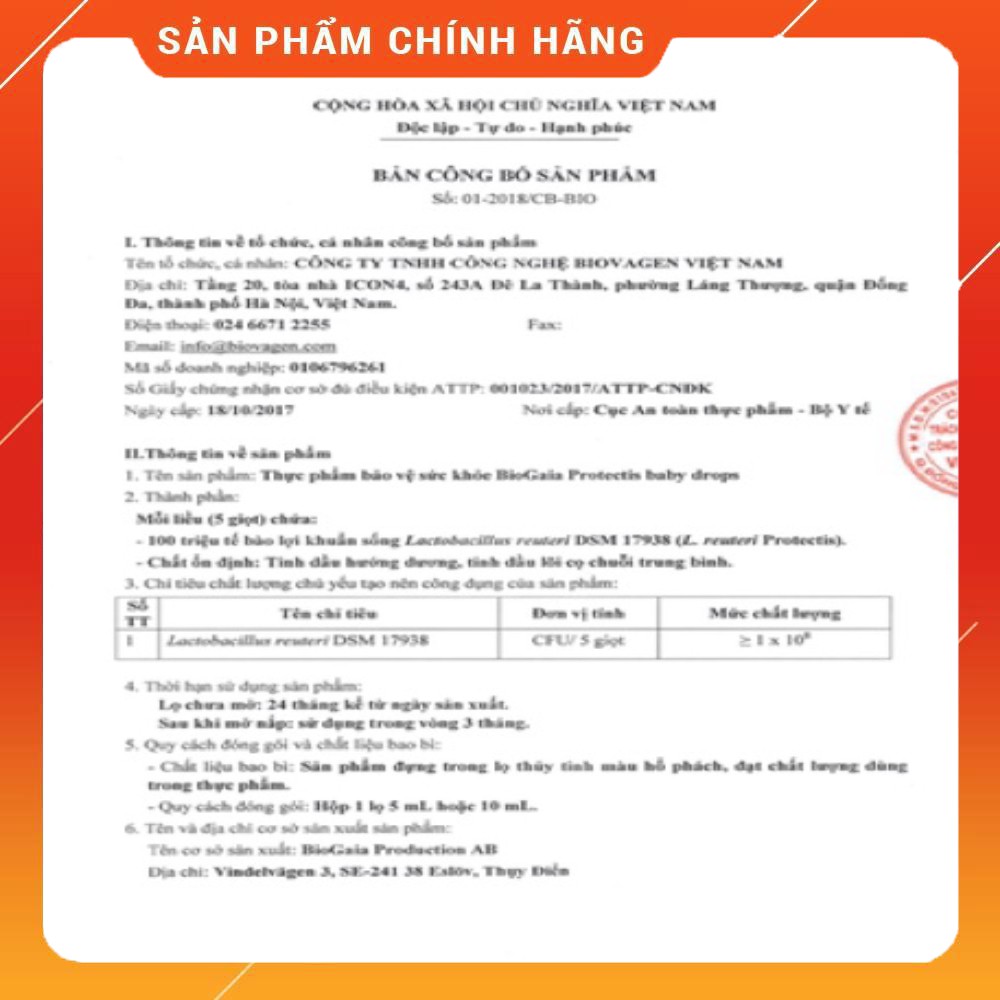 Men vi sinh Biogaia chính hãng 5ml ( chai thủy tinh )