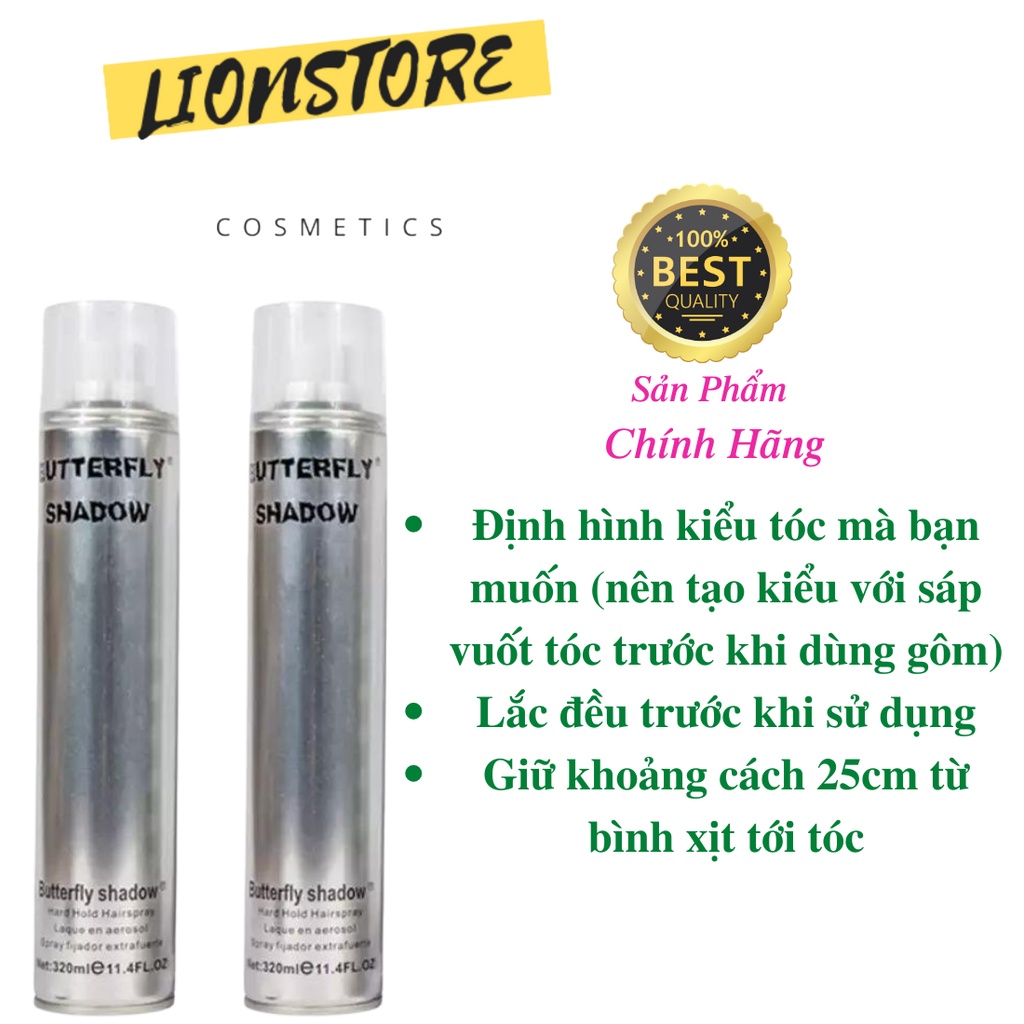 Gôm xịt tóc nam siêu cứng tạo kiểu butterfly 320ml giữ nếp tóc bồng đẹp l2