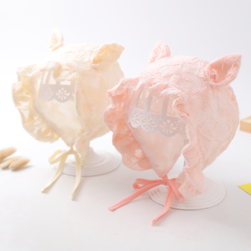 Mũ cotton mềm phối ren kiểu công chúa thời trang xuân hè cho bé gái 3-12 tháng tuổi