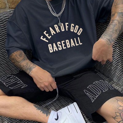 FEAR OF GOD FOG Mùa 7 chính dòng BASEBALL đổ xô chữ nổi xu hướng đường phố cao cấp áo phông ngắn tay