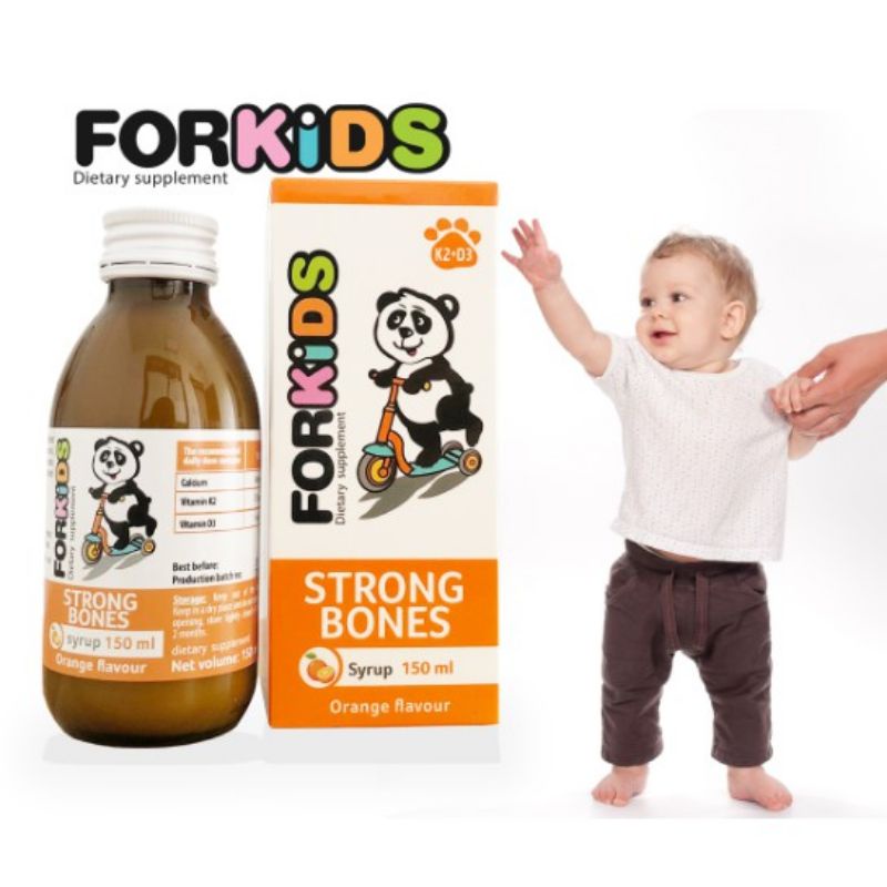 FORKIDS STRONG BONES 150ml bổ sung Canxi, D3, Mk7 giúp xương răng chắc khỏe, phát triển chiều cao