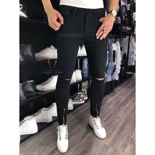 QUẦN JEAN NAM PHỐI DÂY KÉO + RÁCH GỐI
