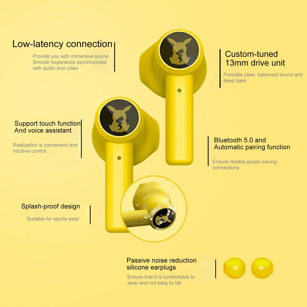 1 Bộ Tai Nghe Nhét Tai Không Dây Bluetooth Abs Hình Pikachu Cho Văn Phòng