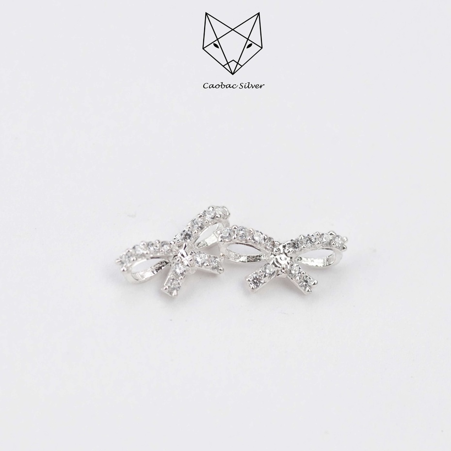 Khuyên Tai Bạc Nữ S925 CaoBac Silver Hình Nơ Đá Lấp Lánh Cho Bạn Gái Thanh Lịch K04