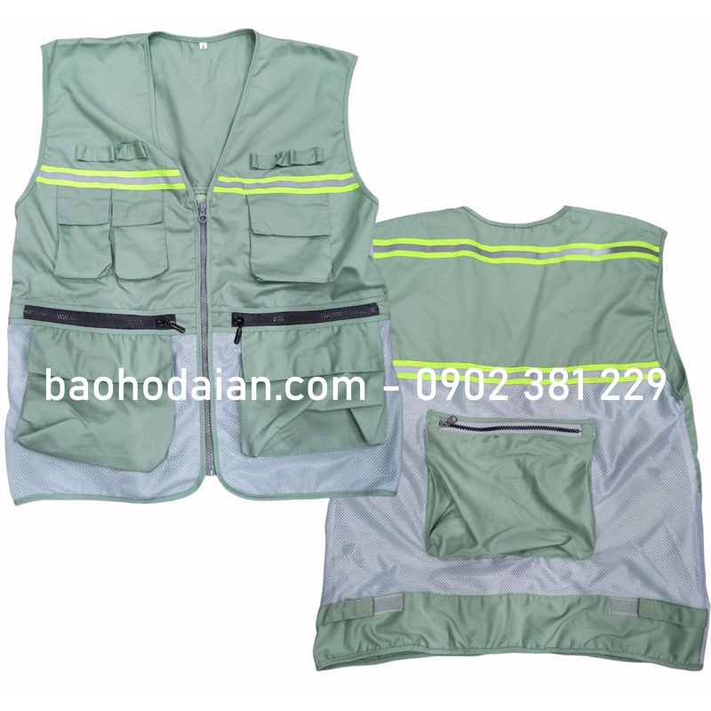 Áo phản quang ghi lê 8 túi hộp màu xanh ngọc - hình thật