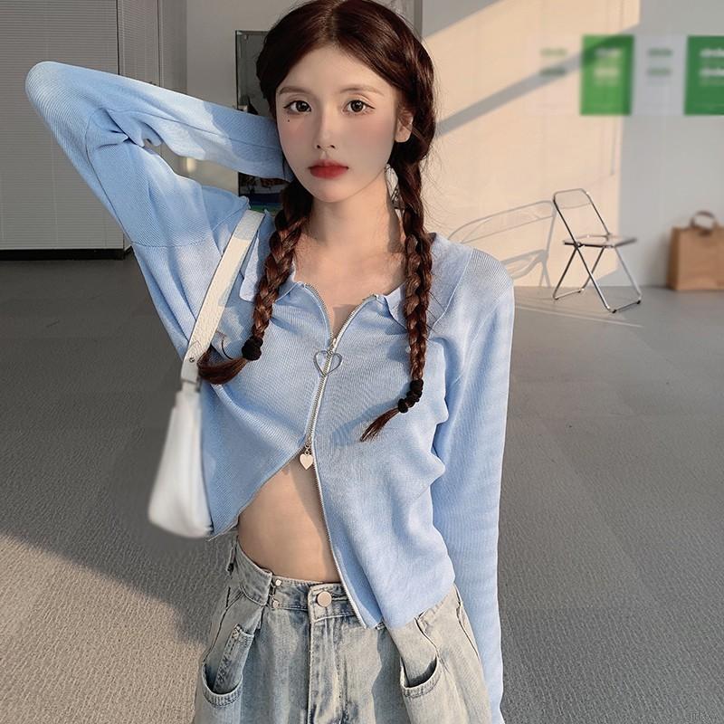 Áo Cardigan Dệt Kim Tay Dài Màu Trơn Phong Cách Hàn Quốc Dành Cho Nữ