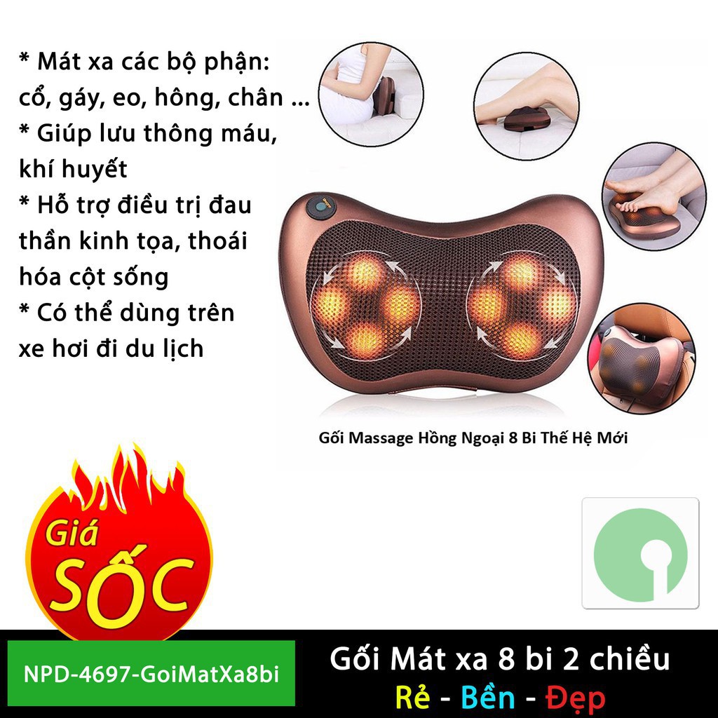 [XÃ HÀNG] GỐI 8 BI HỒNG NGOẠI MASSAGE 2 CHIỀU