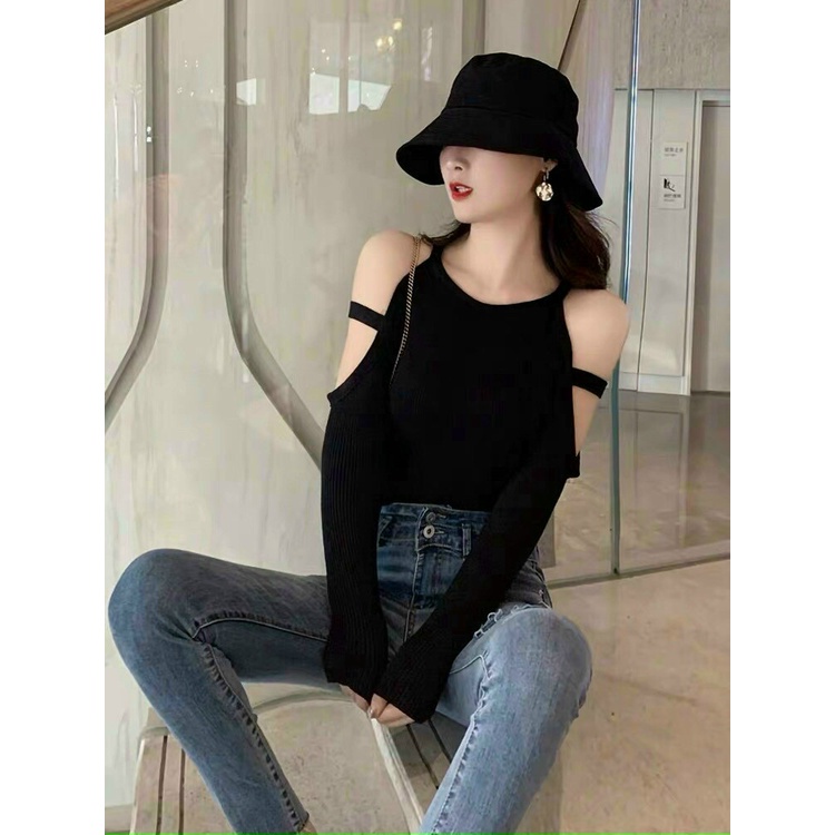 Áo hai dây khoét vai chất thun gân dày đẹp - AO069