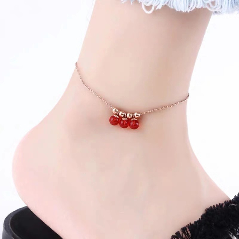 Lắc Chân Thép Titan Mạ Vàng Hồng 18k Đính Hạt Đơn Giản Phong Cách Hàn Quốc | BigBuy360 - bigbuy360.vn