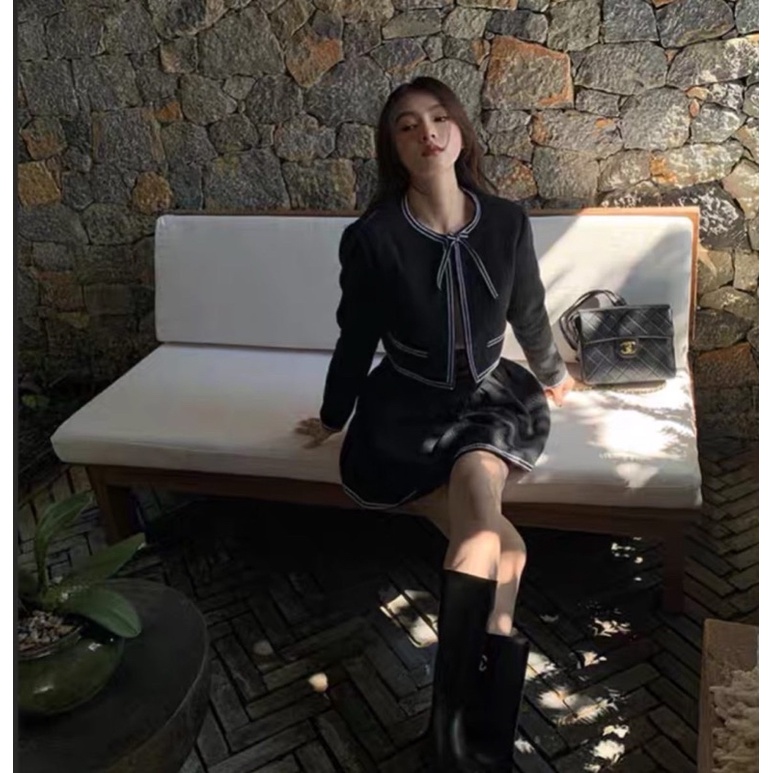 SET ÁO DẠ CHẠY VIỀN KÈM ÁO TRẮNG CV ĐEN ✨