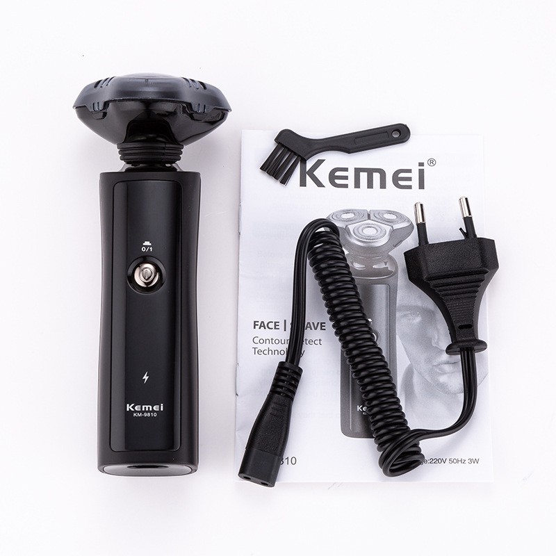 Máy Cạo Râu Kemei Bằng Điện Dùng Khô Ướt Có Thể Sạc Lại Đầu Lưỡi Kép Xoay 3d Dành Cho Nam