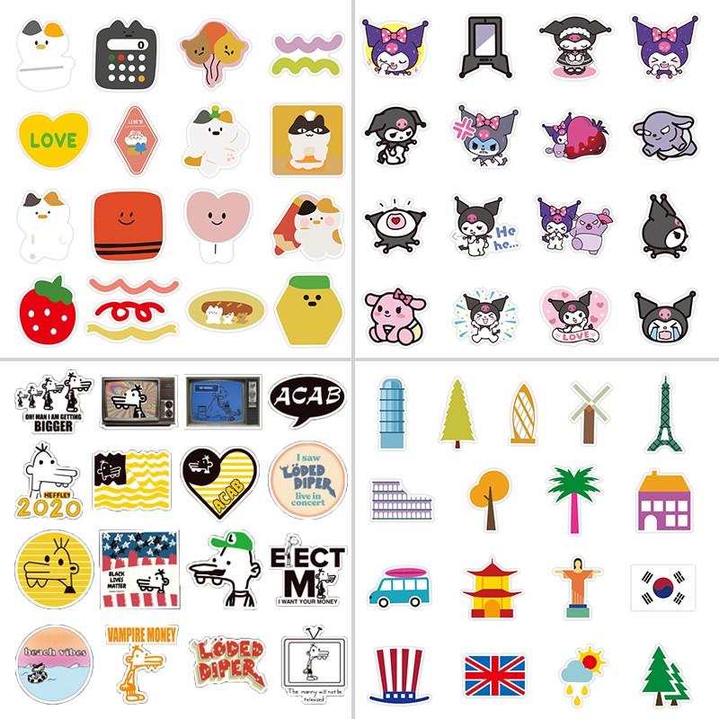 Set 50 sticker dán mũ bảo hiểm hình tiện dụng nhiều họa tiết xinh xắn