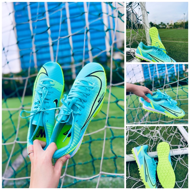 Giày đá bóng chuyên sân cỏ nhân tạo đinh tf màu xanh ngọc vapor 14 academy