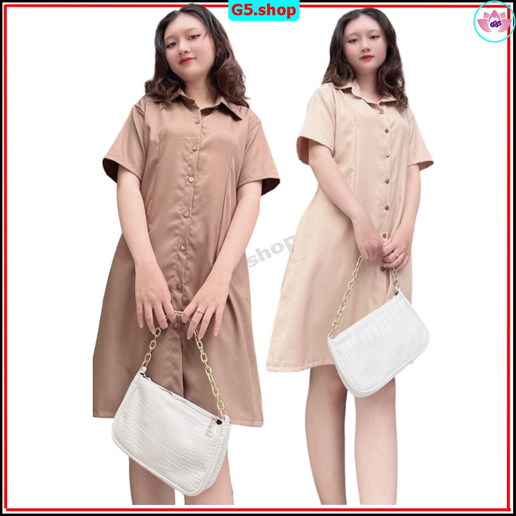 Đầm nữ sơmi cài cúc dáng dài, Váy babydoll ulzzang kiểu hàn basic cổ bẻ dễ thương dự tiệt mặc nhà