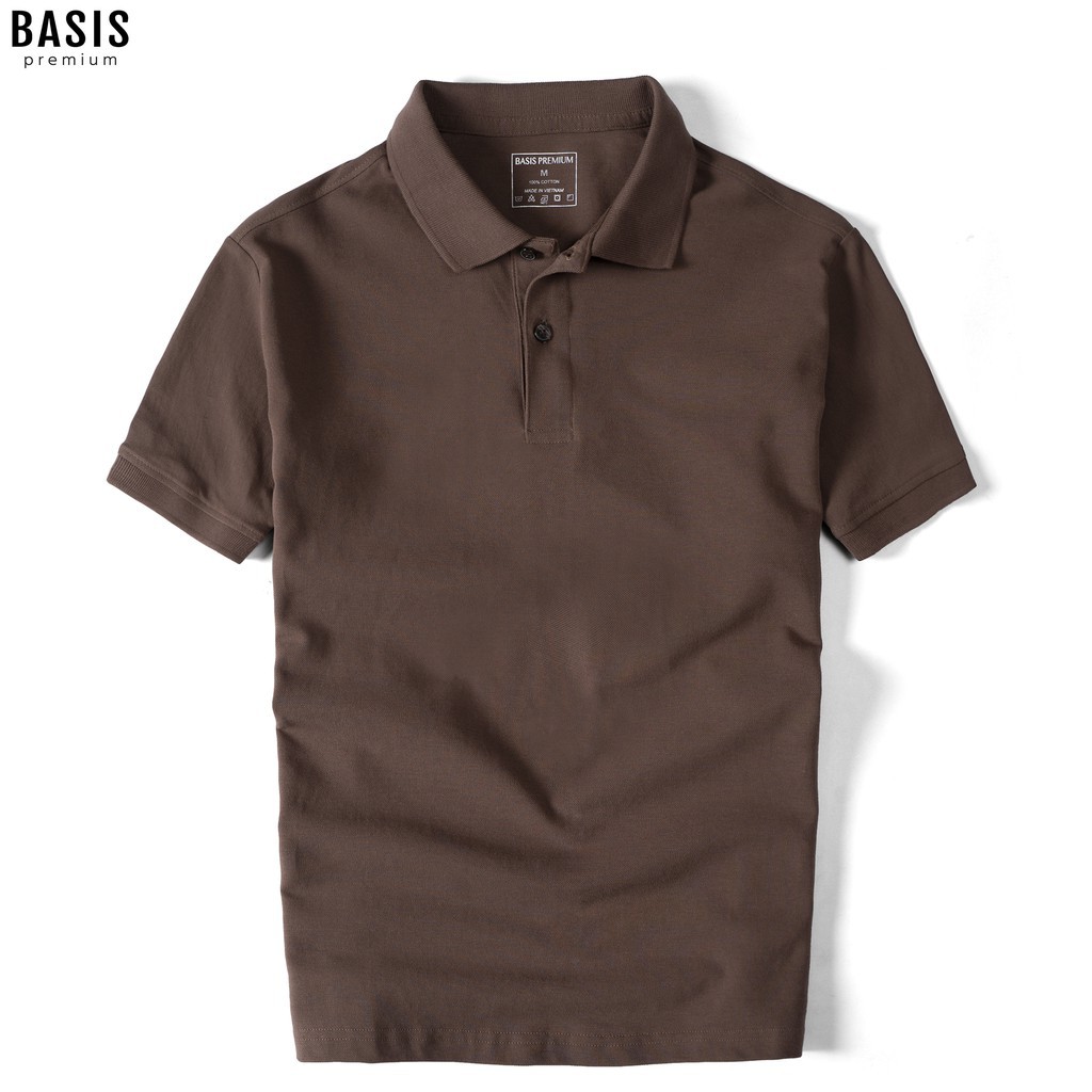 Áo thun polo nam có cổ, màu nâu đất cotton xuất khẩu cao cấp Basis APL22 ❕ '