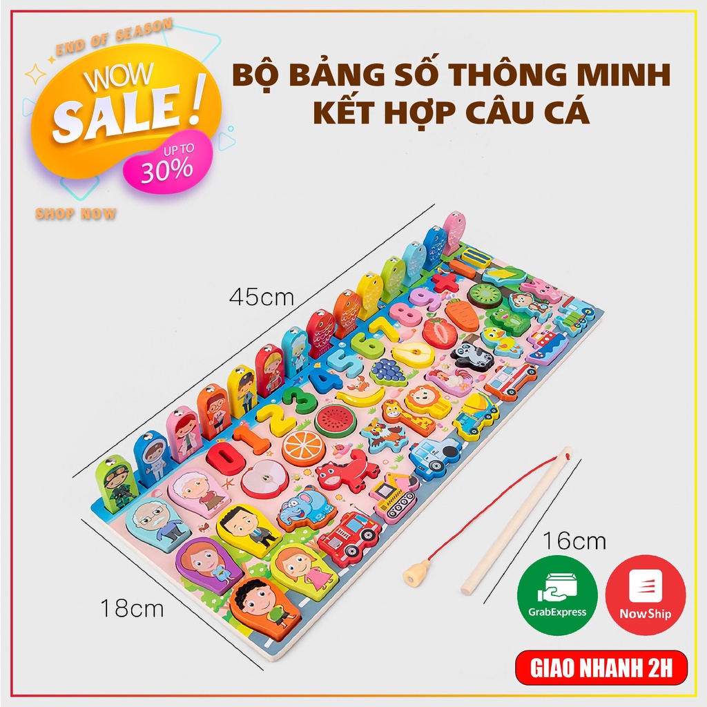 Bộ Bảng Số Thông Minh, Đồ Chơi Câu Cá, Ghép Số, Hình Bằng Gỗ