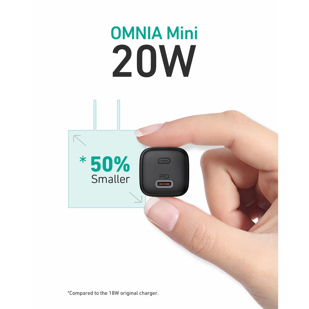 Cốc Sạc Nhanh 20W Omnia Aukey PA-B1 Mini Công nghệ GAN 2 Trong 1 PD 20W + QC 18W - Chính Hãng