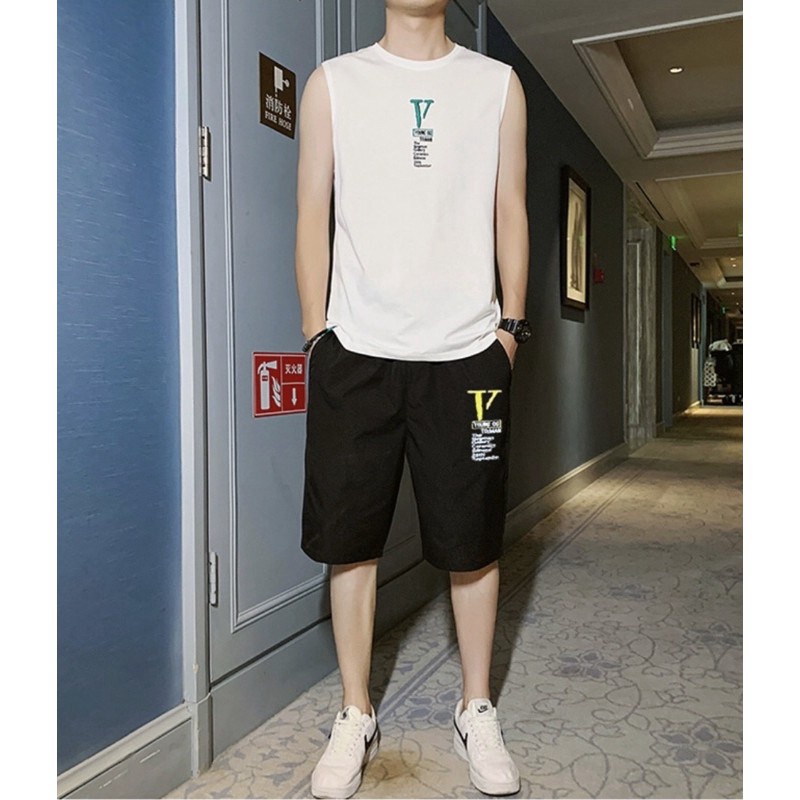 Đồ bộ hè nam 3 lỗ in V cực chất bigsize dành cho nam nữ mặc nhà thể thao tập gym du lịch đi biển siêu đẹp CHP