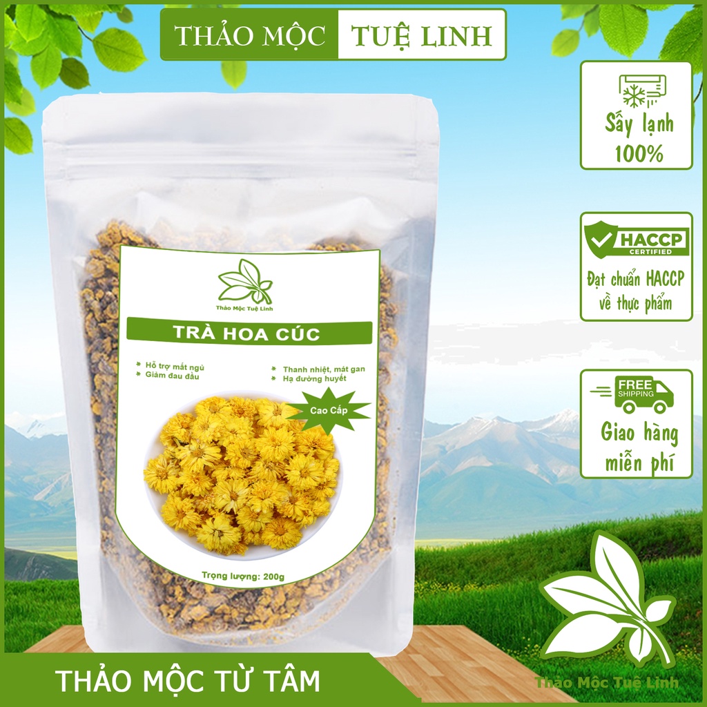 Trà Hoa Cúc Vàng ❤️Freeeship❤️ Sấy lạnh 100gr Hoàng Cúc Nguyên Bông Tự Nhiên An thần hỗ trợ mất ngủ