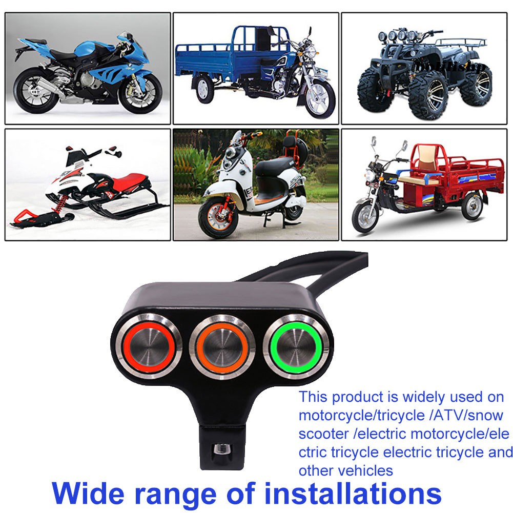 Công Tắc Đèn Pha Gắn Tay Lái Xe Scooter ATV Kèm Đèn Báo Hiệu