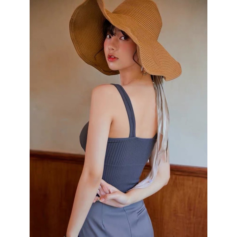 Áo lót nữ bra len tăm hàn mặc kết hợp với vest khoác ngoài rất hot 2020 | BigBuy360 - bigbuy360.vn